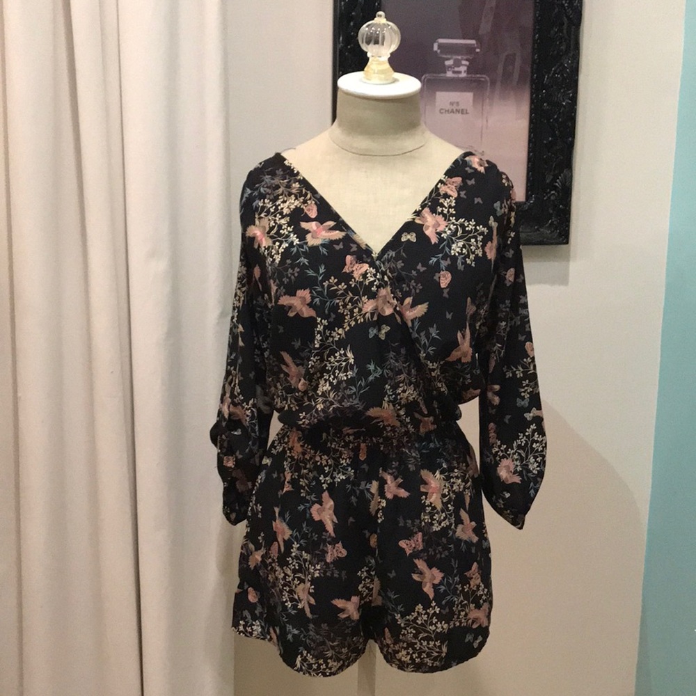 Black floral romper